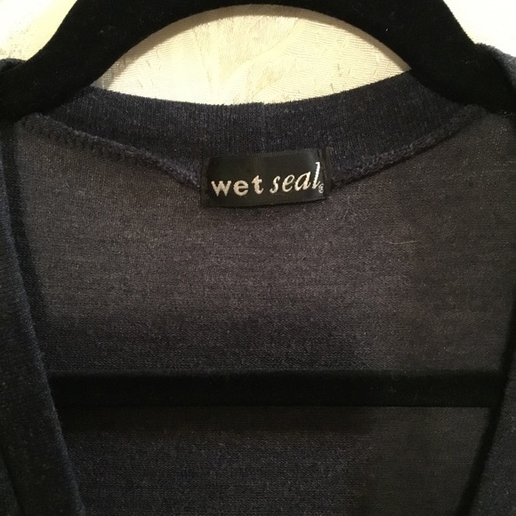 Wet Seal Long High Low Navy Blue Button Up Sweater - Picture 3 of 4